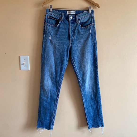 Denim Forum The Yoko High Rise Slim Womans Size 28 In My Bleu L'amour Distressed - Picture 3 of 14